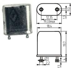 Резонатор кварцевый в малогабаритном плоском металлическом корпусе с двумя выводами под пайку