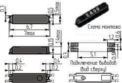 Резонатор кварцевый часовой в пластмассовом корпусе с четырьмя контактами