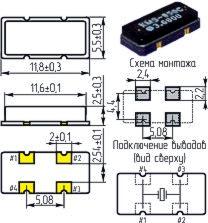 Резонатор кварцевый в керамическом корпусе с четырьмя контактами на поверхностный монтаж